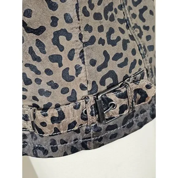 New Mauritius Vicki Leopard Print Leather Moto Jacket $350 Size 10